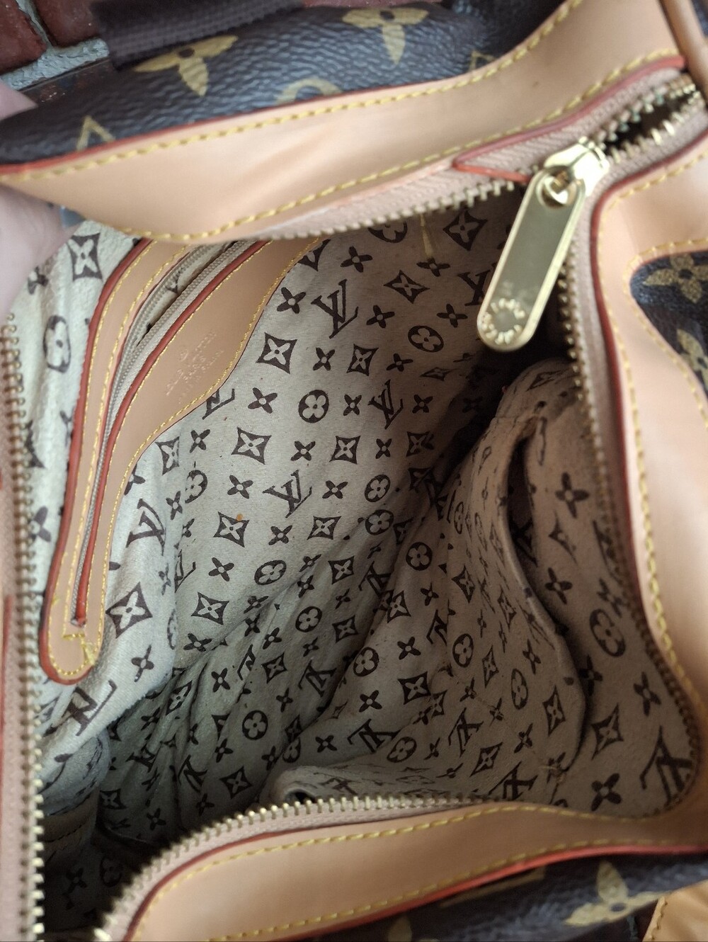 Designer Inspired Monogram Tote with Gold Plate and Tan Trim - Picture 8 of 8